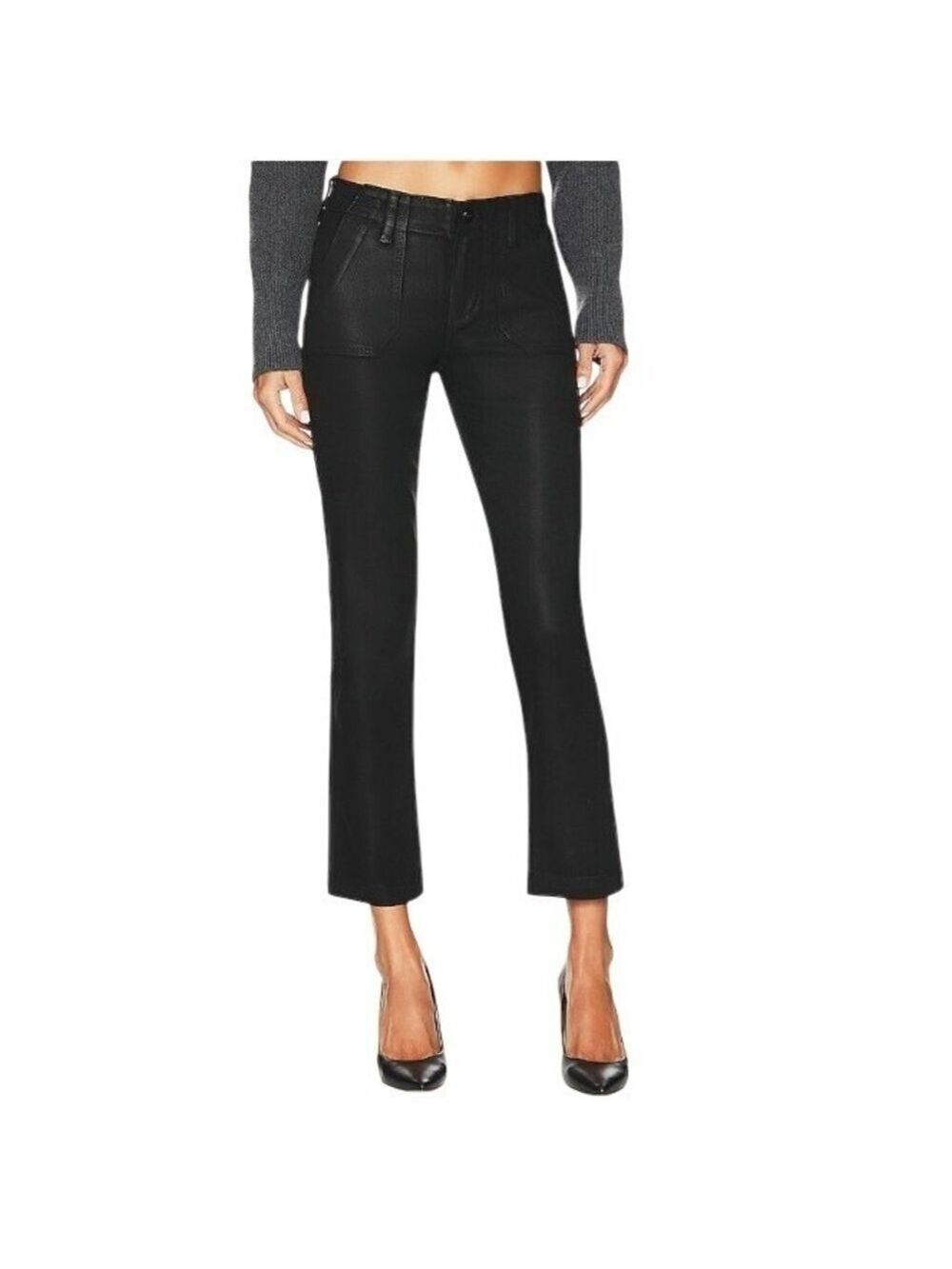 Paige Mayslie Straight Ankle Jeans In Black Fog Luxe Coating Sz 29